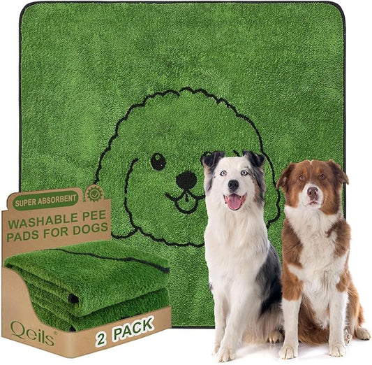 Qeils Reusable Puppy Pads, Washable Pee Pads for Dogs 2 Pack Durable Absorbent Leakproof Dog Training Pads for Home or Travel, Non-Slip Wee Wee Pads Potty Pads 48"x48"