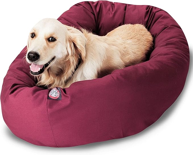 Majestic Pet 40 Inch Bagel Calming Dog Bed Washable – Cozy Soft Round Dog Bed with Spine Support for Dogs to Rest their Head - fluffy donut dog bed 40x29x9 (Inch) - Round Pet Bed Large – Burgundy