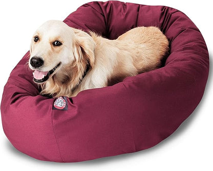Majestic Pet 40 Inch Bagel Calming Dog Bed Washable – Cozy Soft Round Dog Bed with Spine Support for Dogs to Rest their Head - fluffy donut dog bed 40x29x9 (Inch) - Round Pet Bed Large – Burgundy