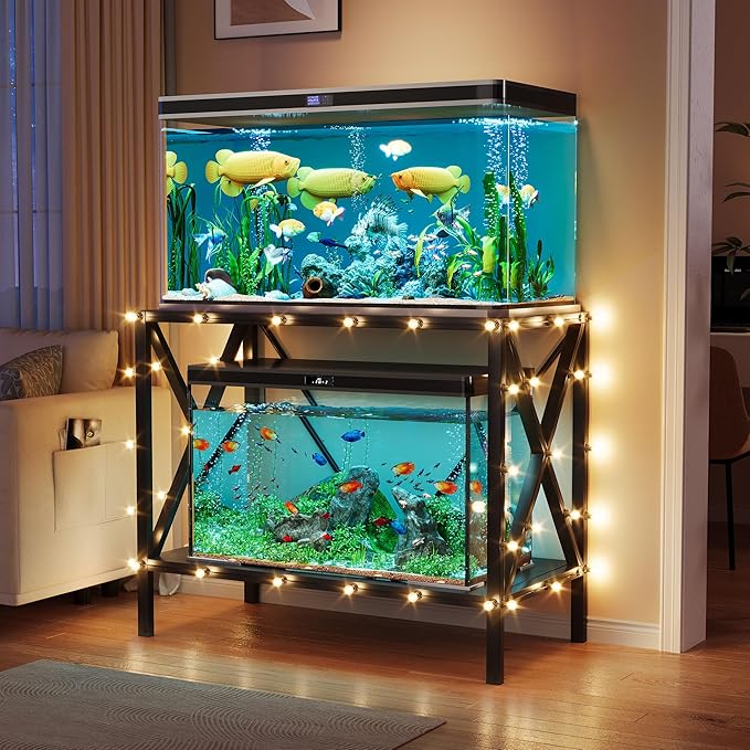 YTAHOME W Shape 40 Gallon Fish Tank Stand, 500lbs Capacity for Metal Aquarium Stand, 36.2" Lx18.3 Wx 29.3" H, Double-Layer Storage Design, Reptile Breeder Turtle Terrarium Stand for Home Office