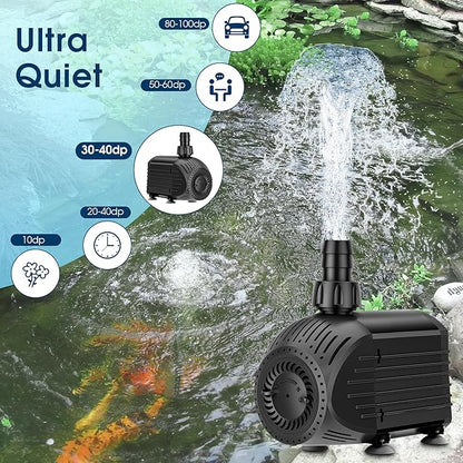 NFESOLAR 880GPH Submersible Pump, 60W Ultra Quiet Submersible Water Pump with Dry Burning Protection 9ft High Lift for Fish Pond, Fountains, Waterfall, Hydroponics, Aquariums KF206