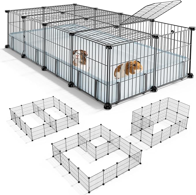 BUCATSTATE Guinea Pig Cages with Floor Mat, 20 Panels Guinea Pigs Playpen with Top Cover, Metal Rabbit Cage Indoor for Hedgehogs, Quail, Chickens (47" L x 24" W x 12" H)
