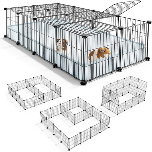 BUCATSTATE Guinea Pig Cages with Floor Mat, 20 Panels Guinea Pigs Playpen with Top Cover, Metal Rabbit Cage Indoor for Hedgehogs, Quail, Chickens (47" L x 24" W x 12" H)