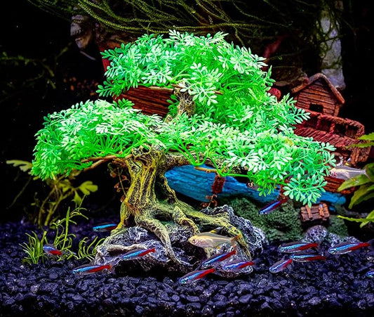 UNEAK - Aquarium Bonsai Tree Plant Fish Tank Decorations Medium/Large Resin Plastic Artificial Plants Flower Ornament Beta Goldfish Decoration Ornaments Freshwater & Saltwater Décor