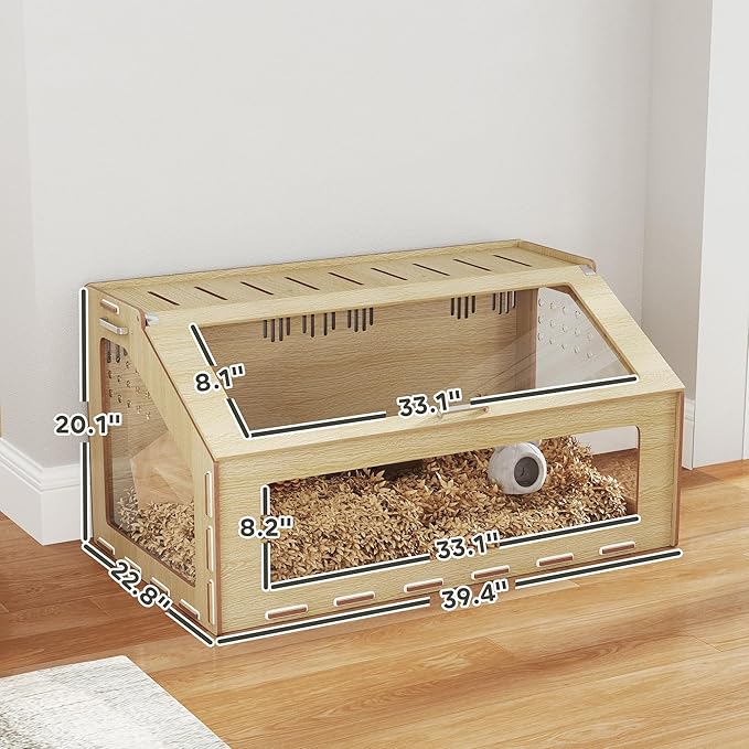 PawHut Hamster Cage with Acrylic Window & Openable Top, 39 inch Rat Cage with Air Vents for Dwarf Hamster, Guinea Pig, Rat, Gerbil, Oak