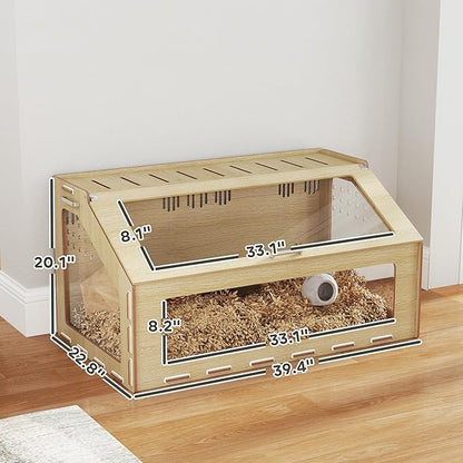 PawHut Hamster Cage with Acrylic Window & Openable Top, 39 inch Rat Cage with Air Vents for Dwarf Hamster, Guinea Pig, Rat, Gerbil, Oak