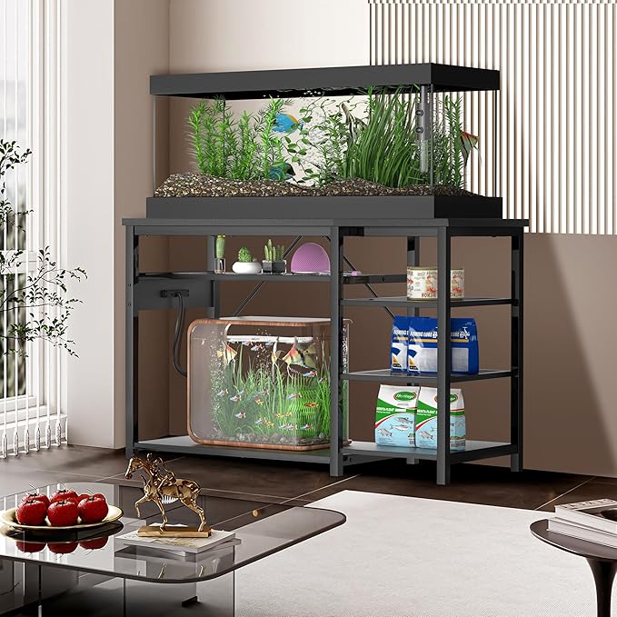 55-75 Gallon Fish Tank Stand: Heavy Duty Aquarium Stand with Power Outlets and Cabinet for Fish Tank Accessories Storage - Metal Frame, 1200LBS Capacity, Suitable for Fish & Reptile Terrariums