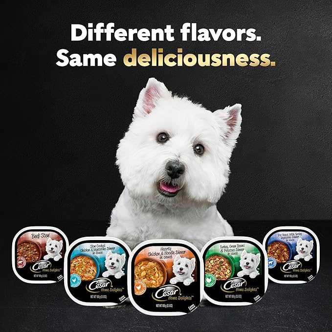 Cesar Wet Dog Food Classic Loaf in Sauce, Steak and Chicken Lovers Variety Pack with Real Meat or Real Chicken, 3.5 oz. Easy Peel Trays (36 Count, Pack of 1)