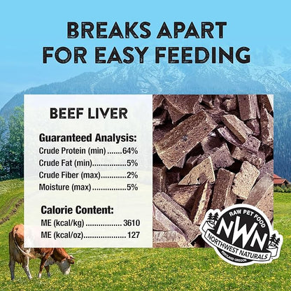 Northwest Naturals Raw Rewards Freeze-Dried Beef Liver Treats for Dogs and Cats - Bite-Sized Pieces - Healthy, 1 Ingredient, Human Grade Pet Food, All Natural, Proudly Made in USA, 3 Oz