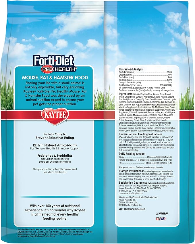 Kaytee Forti-Diet Pro Health Pet Mouse, Rat, and Hamster Food, 5 Pound