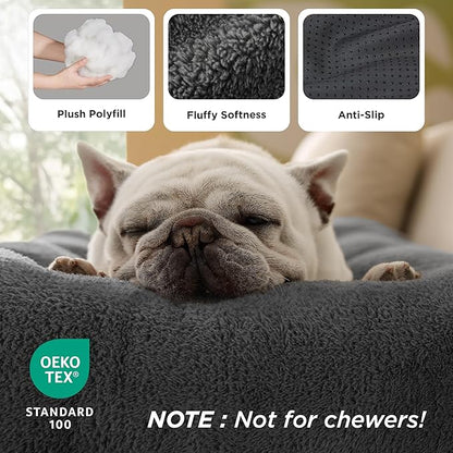 Bedsure Washable Dog Crate Bed Large Sized Dog, Comfort Fluffy Plush Pet Pillow Bed Kennel Pad with Non-Slip Bottom, Machine Washable Pet Sleeping Mat, 35"x23", Dark Gray