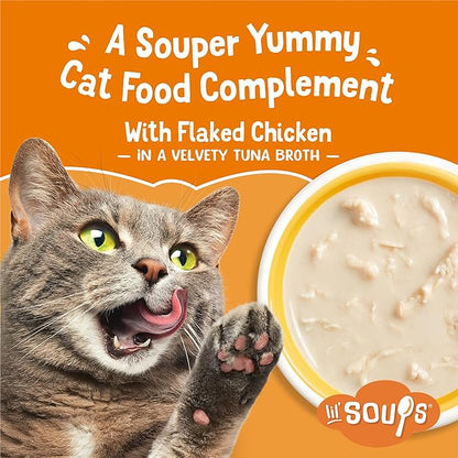 Purina Friskies Natural, Grain Free Wet Cat Food Lickable Cat Treats, Lil' Soups Flaked Chicken - (Pack of 8) 1.2 oz. Tubs