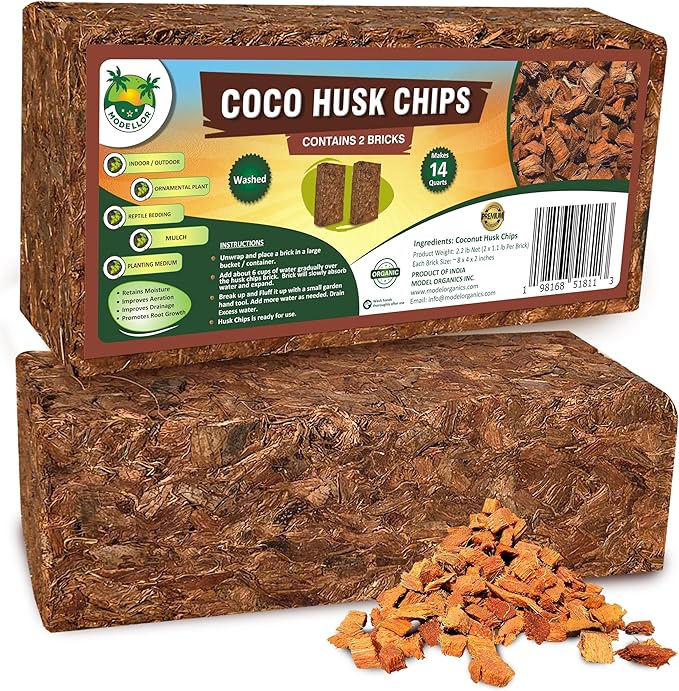 MODELLOR Premium Super Washed, Clean, Coco Chips, 2 Bricks (2.2 lb.) yields 14 Qts. of Loose Chips. Reptile Bedding, Organic, Odor Absorbing, Grow Orchids, Mulch Indoor, Outdoor.