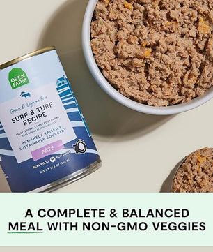 Open Farm Canned Dog Food, Paté for Complete & Balanced Nutrition, Grain-Free and Legume-Free, Surf & Turf Recipe, 12.5oz Cans (Pack of 12)