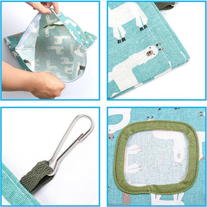 Lesnala 2pcs Bunny hay Feeder Hanging Guinea Pig Food Bag Large Capacity Cotton Canvas Fabric for Rabbits Chinchillas Hamsters and Other Small Pets 3 Holes 2 Styles