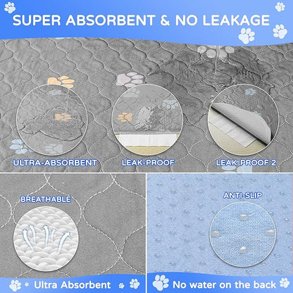 Aitmexcn Washable Puppy Dog Pee Pad, 2PCS 100% Waterproof Whelping Training Mat for Puppy/Senior Dog, Fast Drying Reusable Puppy Pads for Indoor, Outdoor and Car Travel- 24x36'' Llight Gray