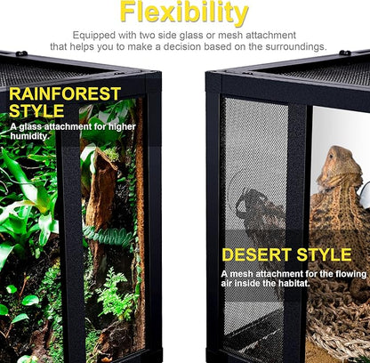 43 Gallon Professional Glass Terrarium 24"x18"x24" Durable Reptile Habitat Tank with Heat Resistant Aluminum Alloy Frame, Dual Front Swinging Doors for no Jam by Sand and Other Debris