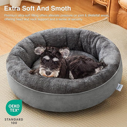 Love's cabin Round Donut Cat and Dog Cushion Bed, 25in Pet Bed for Small or Medium Dogs, Anti-Slip & Water-Resistant Bottom, Soft Durable Fabric Pet Beds, Washable Calming Cat Bed Solid Grey