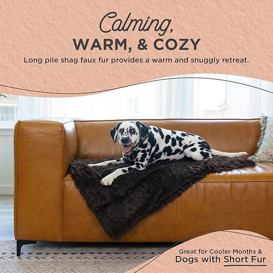 Best Friends by Sheri Calming Shag Dog Blanket – Ultra Soft Faux Fur Pet Throw, Anxiety-Relief, Lightweight Warm Bed Cover for Dogs and Cats, Machine Washable, Dark Brown, 30" x 40"
