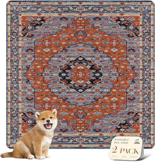 nunubaby Washable Pee Pads for Dogs, Stylish, Non-Slip and Leak-Proof Pee Pads. Reusable Potty Pads for Dogs for Crates and Floors.(Red/Floral, 36" x36")