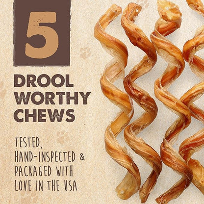Mighty Paw Naturals Curly Bully Sticks for Dogs - Grass Fed Beef Dog Chews. Bully Sticks for Large Pets, Medium, Small Breeds. Lower Odor Treats for Small Pets. Single Ingredient 12”, 5 Pack