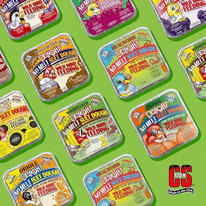 C&S Mealworm Delight No Melt Suet Dough, Suet Cakes for Wild Birds, 11.75 Ounces, Pack of 8