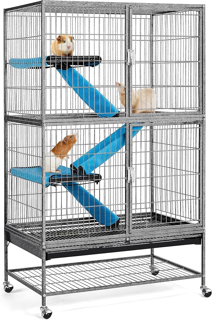 Yaheetech 54'' Rolling Ferret Cage Large 4-Tiers Chinchilla Cage Small Animal Cage for Adult Rats/Guinea Pigs/Chinchilla/Sugar Glider w/ 2 Removable Ramps/Hammock, Black