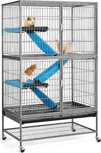 Yaheetech 54'' Rolling Ferret Cage Large 4-Tiers Chinchilla Cage Small Animal Cage for Adult Rats/Guinea Pigs/Chinchilla/Sugar Glider w/ 2 Removable Ramps/Hammock, Black