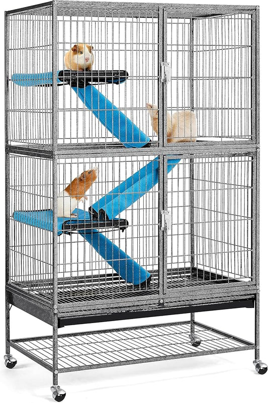 Yaheetech 54'' Rolling Ferret Cage Large 4-Tiers Chinchilla Cage Small Animal Cage for Adult Rats/Guinea Pigs/Chinchilla/Sugar Glider w/ 2 Removable Ramps/Hammock, Black
