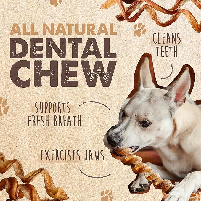 Mighty Paw Naturals Curly Bully Sticks for Dogs - Grass Fed Beef Chews. Bully Sticks for Large Dogs, Medium, Small Breeds. Lower Odor Treats for Small Pets. Single Ingredient 6” - 5 Pack